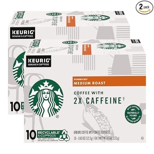 Starbucks Coffee with 2x Caffeine, Medium Roast, Pack of 12