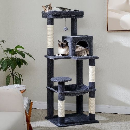 PawHut Cat Tree with Cat Scratching Posts, 81-in, Dark Gray