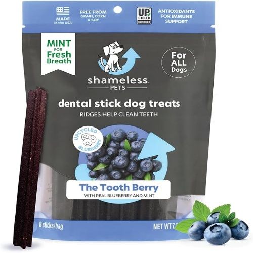 Shameless Pets Dental Stick Dog Treats, the Tooth Berry, Immune Support for Teeth Cleaning and Fresh Breath, Free from Grain, Corn and Soy
