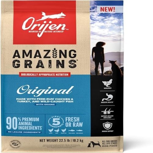 Orijen Amazing Grains Original Dry Dog Food, High Protein, Fresh or Raw Ingredients, 22.5 lb