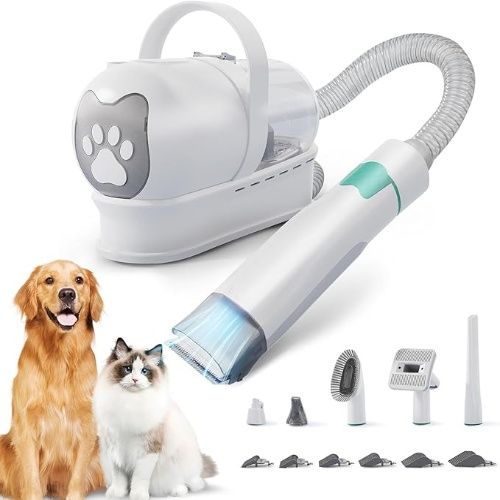 8VR Pet Grooming Vacuum with Pet Clipper Nail Grinder and 6 Pet Grooming Tools, 7.03 Pounds, White
