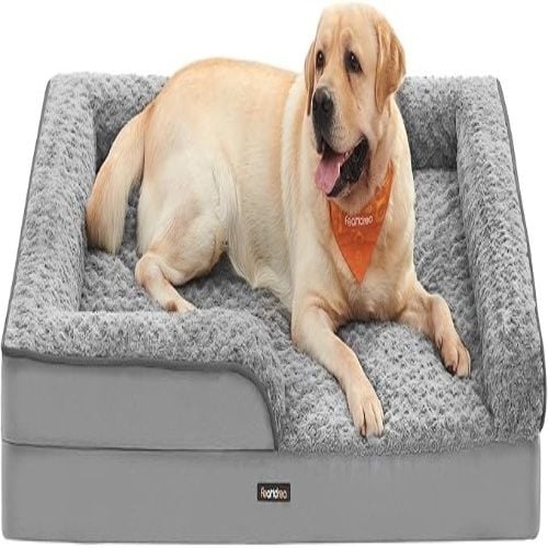 Feandrea Orthopaedic Waterproof Dog Sofa Bed with Removable Washable Cover, 36 x 27 x 6.5 Inches, Slate Gray