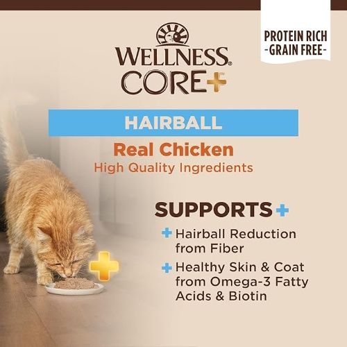 Wellness CORE+ Hairball Pate Wet Cat Food, Natural, Protein-Rich, Grain Free, 2.8 Ounce, 12 Pack