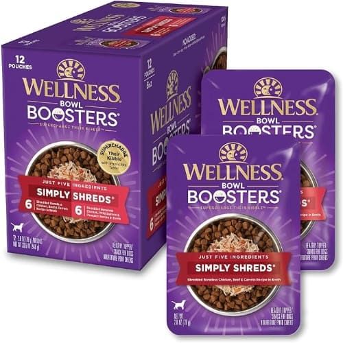 Wellness Bowl Boosters Simply Shreds Wet Dog Food Topper for all Breeds, Grain Free, Natural, Chicken Variety Pack, 2.8 oz, Pack of 12