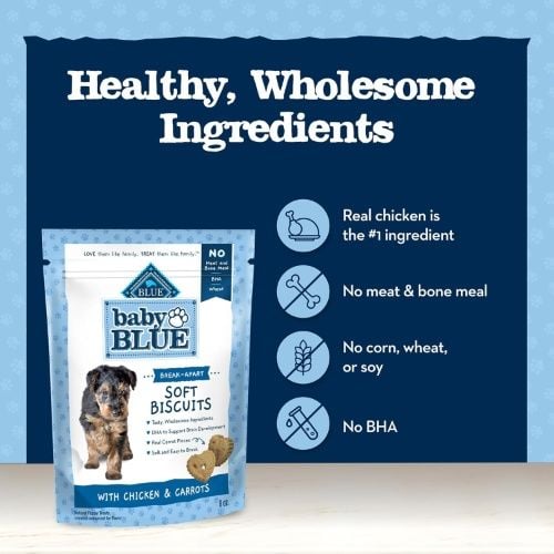 Blue Buffalo Natural Dog Treats for Puppies, Baby Soft Biscuits with DHA, Chicken & Carrots, Great for Training, 8 oz Bag