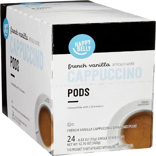 Happy Belly French Vanilla Artificially Flavored, Cappuccino Pods Compatible with 2.0 K-Cup Brewers, 24 Count, Pack of 1