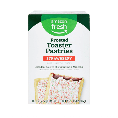 Amazon Fresh Frosted Toaster Pastries Strawberry, Excellent Source of 6 Vitamins & Minerals, 8 oz