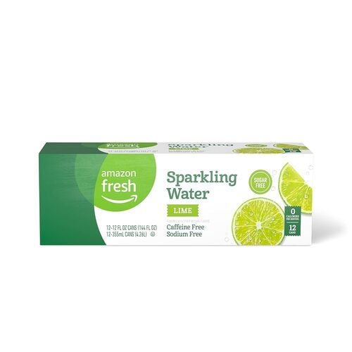 Amazon Fresh, Sparkling Water, Lime, Sugar Free, Caffeine Free, Sodium Free, 12 oz, 12 Cans