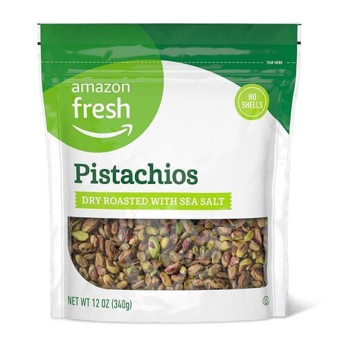 Amazon Fresh Pistachios, Dry Roasted with Sea Salt, No Shells, 12 oz