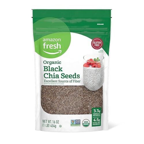 Amazon Fresh Organic Black Chia Seeds, Excellent Source of Fiber, Gluten Free, 16 oz
