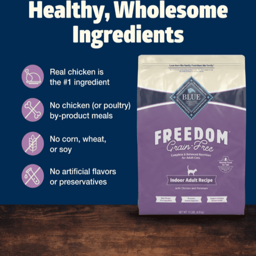 Blue Buffalo Freedom Grain-Free Complete & Balanced Nutrition for Adult Cats, Indoor Adult Recipe with Chicken and Potatoes, 11 lbs Bag