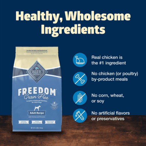 Blue Buffalo Freedom Grain-Free Complete & Balanced Nutrition for Adult Dogs with Chicken & Potatoes, 4 lb Bag