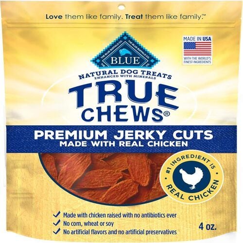 Blue Buffalo Natural Dog Treats, Enhanced with Minerals, True Chews Premium Jerky Cuts, Made with Real Chicken, 4 oz, Bag
