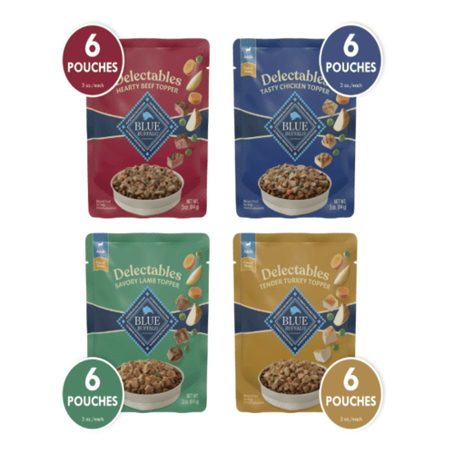 Blue Buffalo Delectables Tasty Chicken Topper, Natural Food for Dogs, Variety Pack, 24 Pack, 6 of Each Flavor, 3 oz