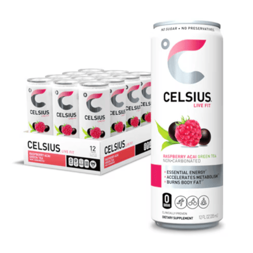 CELSIUS Energy Drink, Raspberry Acai Green Tea Non-Carbonated, 12 fl oz, Pack of 12