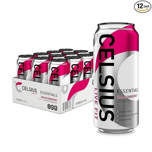 CELSIUS ESSENTIALS Sparkling Dragonberry Energy Drink, Sugar Free, 16 fl oz, Pack of 12
