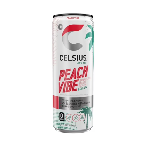 CELSIUS Peach Vibe, Sparkling With Peach Edition, Functional Energy Drink, 12 fl oz, Single Can