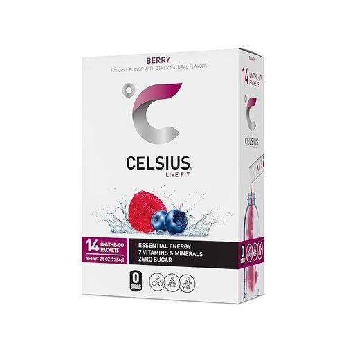 CELSIUS On-the-Go Powder Stick Packs, Berry, Zero Sugar, 2.5 oz, Pack of 14, 14 Sticks Per Pack