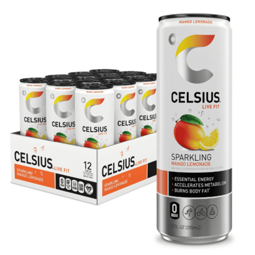 CELSIUS Functional Energy Drink, Sparkling Mango Lemonade, 12 fl oz, Pack of 12