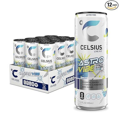 CELSIUS Astro Vibe, Sparkling Blue Razz Edition, Functional Essential Energy Drink, 12 fl oz, Pack of 12