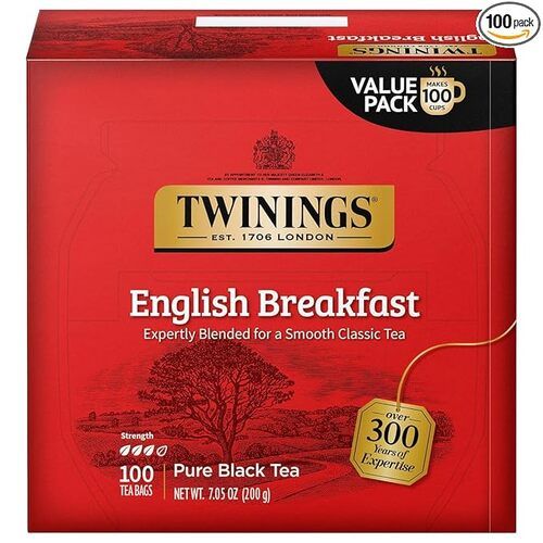 Twinings English Breakfast Pure Black Tea, Individually Wrapped Bags, Expertly Blended for a Smooth Classic Tea, Packaging May Vary, 7.05 oz, 100 Count, Pack of 1