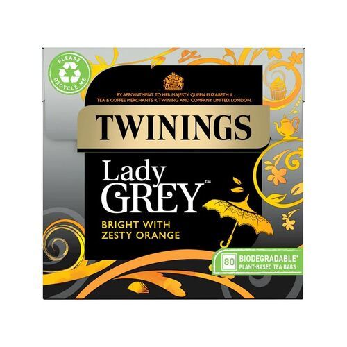 Twinings Lady Grey, Bright with Zesty Orange, Biodegradable Plant-based Tea Bags, 80 Bags, Pack of 1