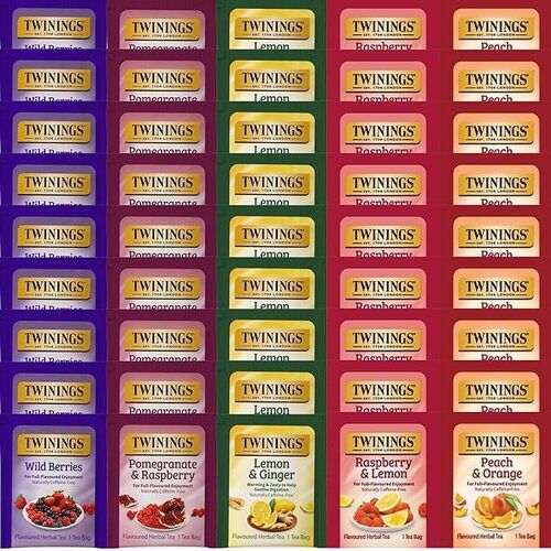 Twinings Fruity Herbal Caffeine-free Tea Bag Sampler Variety, Pack of 45