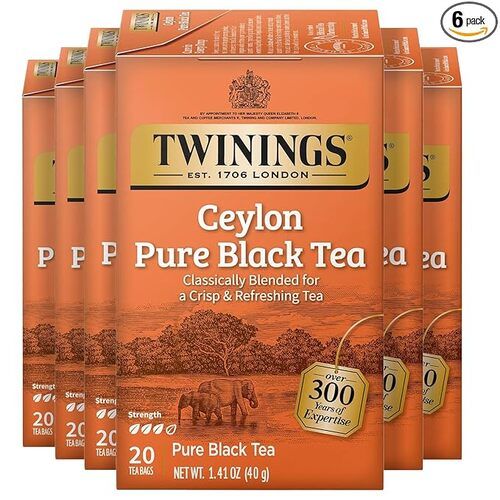 Twinings Ceylon Pure Black Tea, Classically Blended for a Crisp & Refreshing Tea, Individually Wrapped Bags, 20 Count, Pack of 6, 1.41 oz