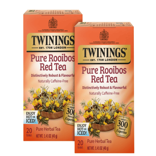 Twinings Pure Herbal Tea, Pure African Rooibos Red Tea, Distinctively Robust & Flavorful, 20 Tea Bags, 1.41 oz, Pack of 2