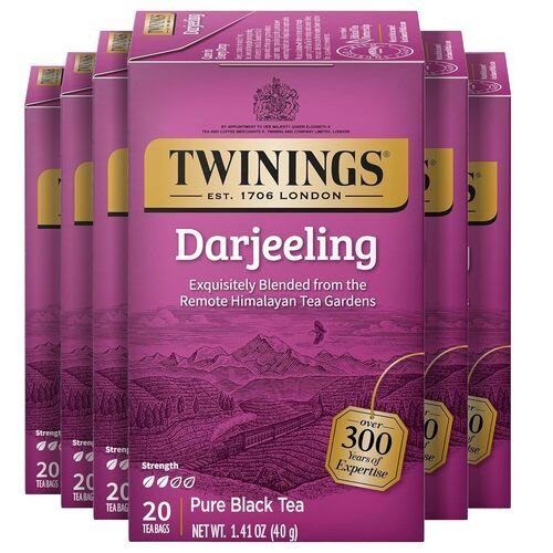 Twinings Darjeeling Pure Black Tea, Individually Wrapped Bags, 20 Tea Bags, Pack of 6