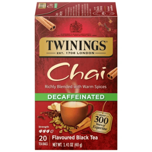 Twinings Chai Decaffeinated Flavoured Black Tea, Richly Blended with Warm Spices, 20 Tea Bags, 1.41 oz
