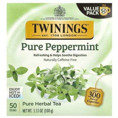 Twinings Pure Peppermint Herbal Tea, Naturally Caffeine-Free, 50 Tea Bags, 3.53 oz