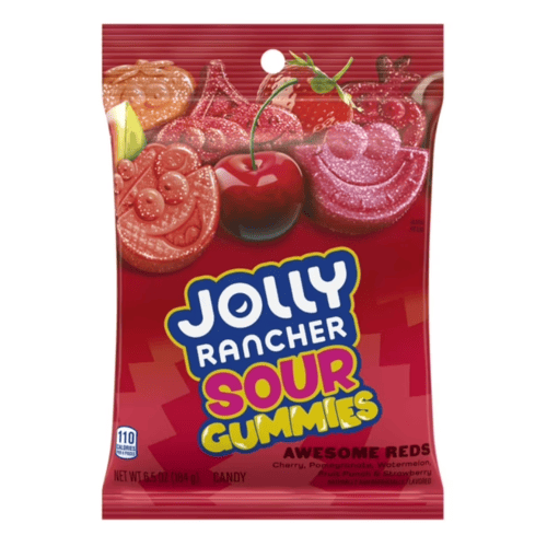 Jolly Rancher Sour Gummies, Awesome Reds Assorted Candy, Fruit Flavored, 6.5 oz, Bag