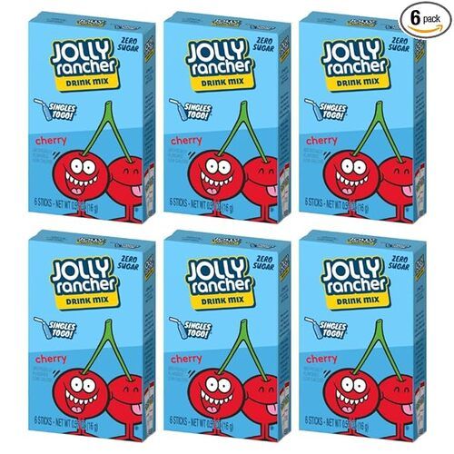 Jolly Rancher SINGLES TO GO Drink Mix, Zero Sugar, Cherry, 6 Boxes, 36 Total Servings