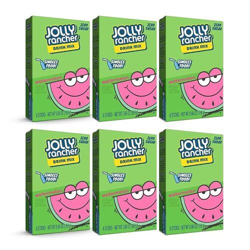 Jolly Rancher Singles-To-Go Drink Mix, Zero Sugar, Watermelon, 6 Sticks, 0.66 oz
