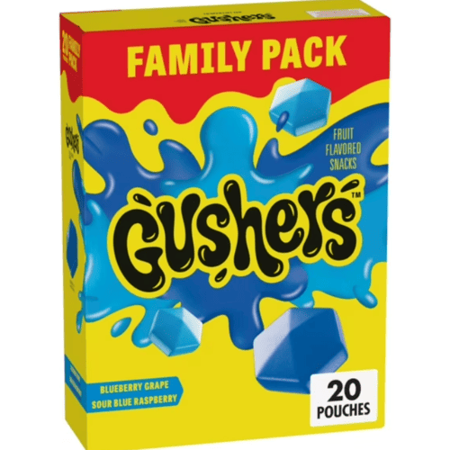 Gushers Fruit Flavored Snacks, Blueberry Grape, Sour Blue Raspberry, Family Pack, 20 Pouches, 16 oz