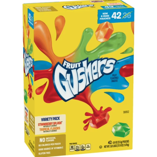 Gushers Fruit Flavoured Snacks, Strawberry Splash and Tropical, 0.9 oz, 42 Pack