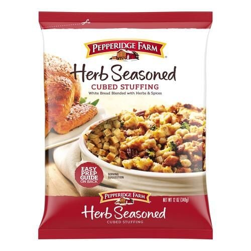 Pepperidge Farm Herb Seasoned Cubed Stuffing, White Bread Blended with Herbs and Spices, 12 oz, Bag