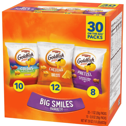 Goldfish Crackers Big Smiles Variety Pack, 10 Colors, 12 Cheddar, 8 Pretzel, 29 oz