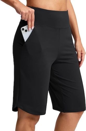 SANTINY 12" Long Bermuda Shorts for Women Knee Length with Pockets