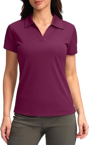 SANTINY Women's Golf Shirt Collared V-Neck Casual Work Tennis Polo