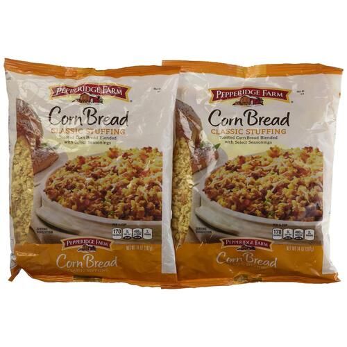 Pepperidge Farm Corn Bread Classic Stuffing, Blended with Select Seasonings, 14 oz Bag, Pack of 2