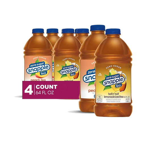 Snapple Half n’ Half Lemonade Iced Tea, Low Calorie, Zero Sugar, Pack of 4, Plastic Bottles, 64 oz
