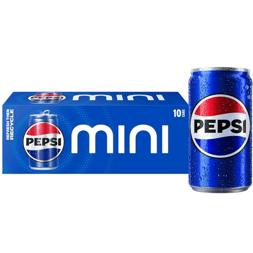 Pepsi Cola Soda Pop, Mini Cans, 7.5 oz, Pack of 10
