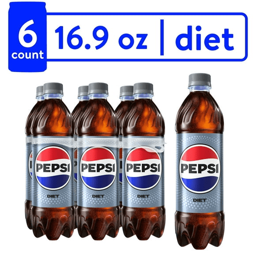 Pepsi Diet Cola Soda Pop, 16.9 oz, Pack of 6, Bottles