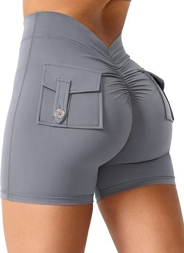 YEOREO Workout Shorts with Pockets for Women V Back