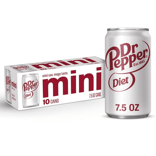 Dr Pepper Diet Soda Pop, Mini Can, Mega Taste, 7.5 oz, 10 Cans