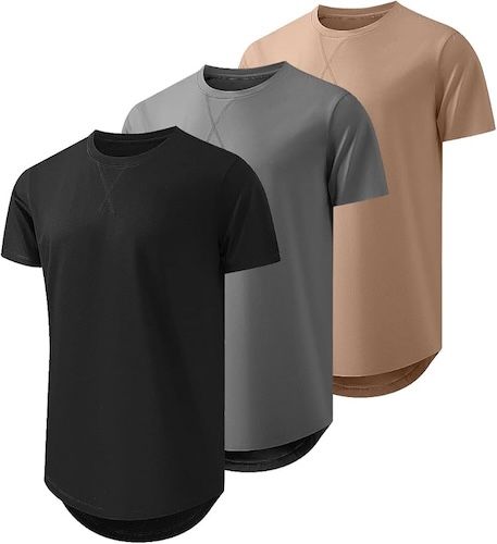 JMIERR Mens 3 Pack Cotton Longline Crewneck T-Shirt