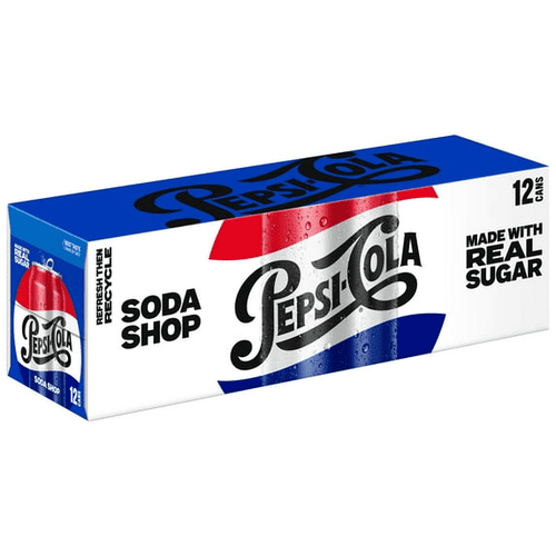 Pepsi Cola Soda Shop, Made with Real Sugar, Cans, 12 oz, Pack of 12
