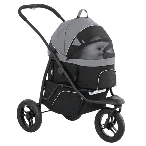 PawHut 3 Wheels Pet Jogging Stroller with Detachable Carrier, Storage Basket, Gray